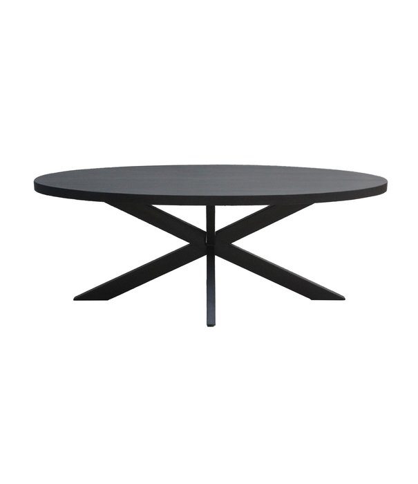 Duverger® Black Omerta - Table de salle à manger - mangue - noir - ovale - 210cm - pied araignée en acier - laqué noir