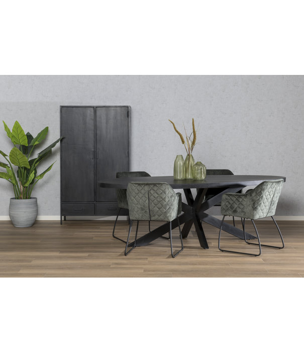 Duverger® Black Omerta - Table de salle à manger - mangue - noir - ovale - 210cm - pied araignée en acier - laqué noir