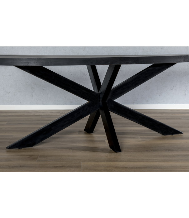 Duverger® Black Omerta - Table de salle à manger - mangue - noir - ovale - 210cm - pied araignée en acier - laqué noir