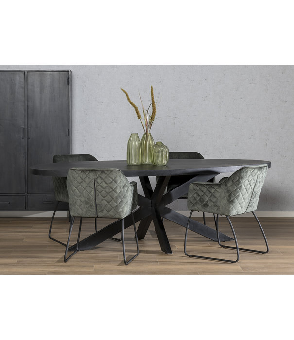 Duverger® Black Omerta - Table de salle à manger - mangue - noir - ovale - 240cm - pied araignée en acier - laqué noir