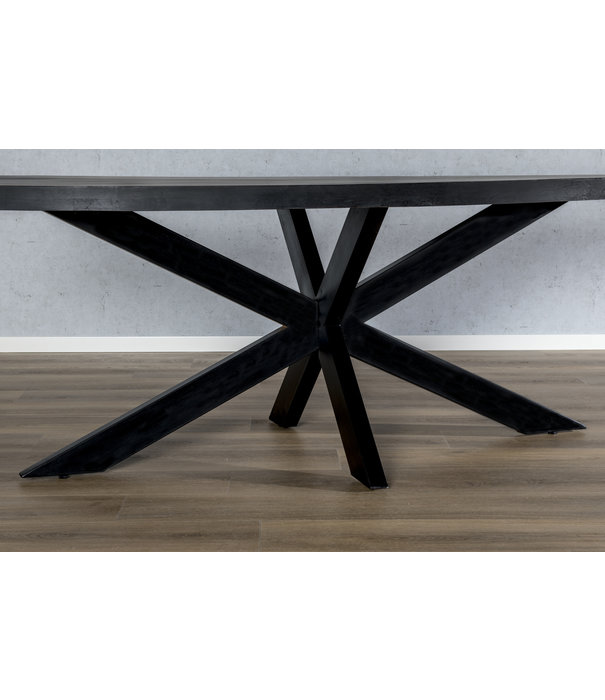 Duverger® Black Omerta - Table de salle à manger - mangue - noir - ovale - 240cm - pied araignée en acier - laqué noir