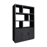 Black Omerta - Bibliotheekkast - mango - zwart - naturel - 3 deuren - 6 nissen - stalen frame
