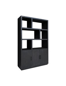 Duverger® Black Omerta - Bibliotheekkast - mango - zwart - naturel - 3 deuren - 6 nissen - stalen frame