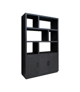 Black Omerta - Armoire bibliothèque - mangue - noir - naturel - 3 portes - 6 niches - châssis acier