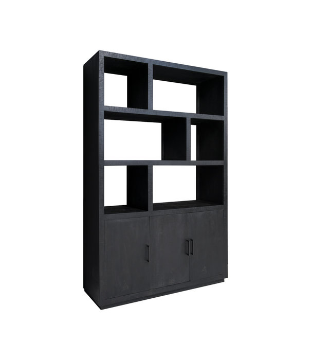 Duverger® Black Omerta - Armoire bibliothèque - mangue - noir - naturel - 3 portes - 6 niches - châssis acier