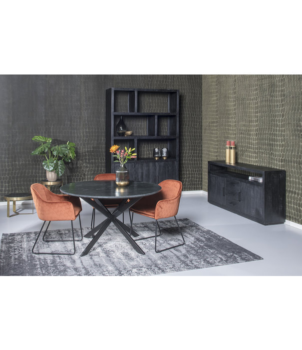 Duverger® Black Omerta - Bibliotheksschrank - Mango - Schwarz - Natur - 3 Türen - 6 Nischen - Stahlrahmen