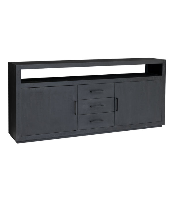 Duverger® Black Omerta - Buffet - mangue - noir - 2 portes - 3 tiroirs - 1 niche - châssis acier - laqué noir