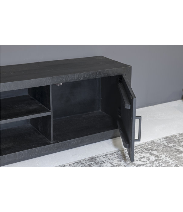 Duverger® Black Omerta - Meuble TV - 180cm - mangue - noir - 2 portes - 2 niches - châssis acier