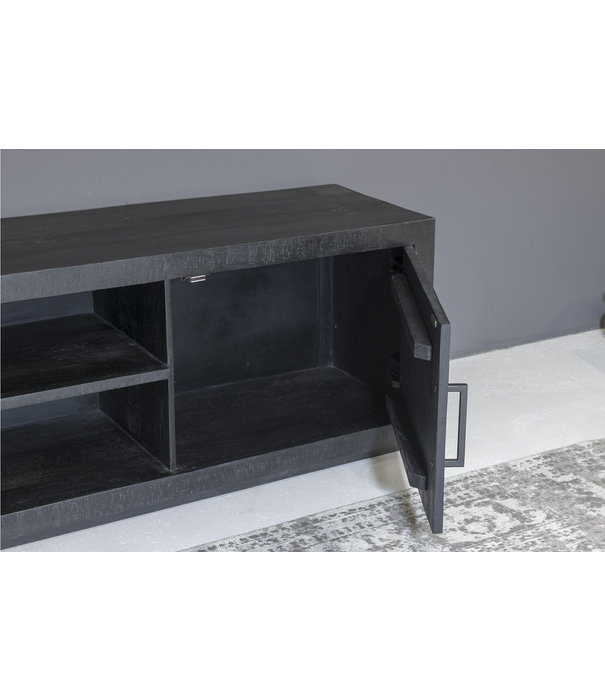 Duverger® Black Omerta - TV-Schrank - 180cm - Mango - Schwarz - 2 Türen - 2 Nischen - Stahlrahmen