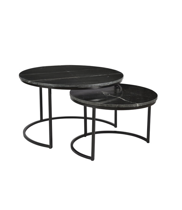 Duverger® Marble - Tables d'appoint - set of 2 - rond - marbre - acier laqué - noir