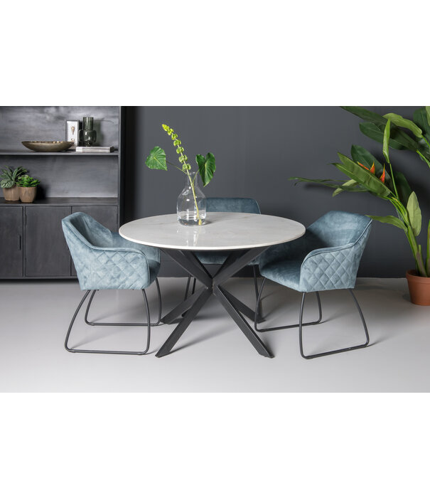Duverger® Marble - Eettafel - 120cm - marmer - gecoat staal - wit - zwart - rond