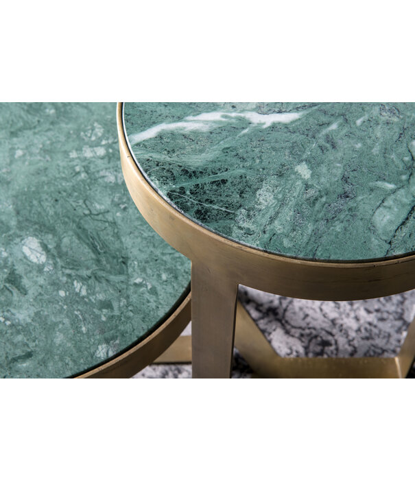 Duverger® Marble - Table d'appoint - 50cm - marbre - acier laqué - vert - or - rond