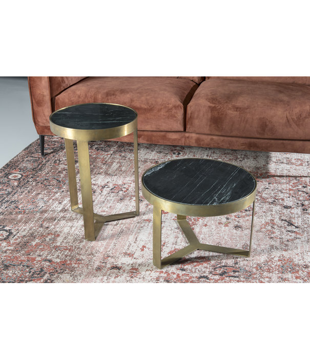 Duverger® Marble - Table d'appoint - 40cm - marbre - acier laqué - noir - or - rond