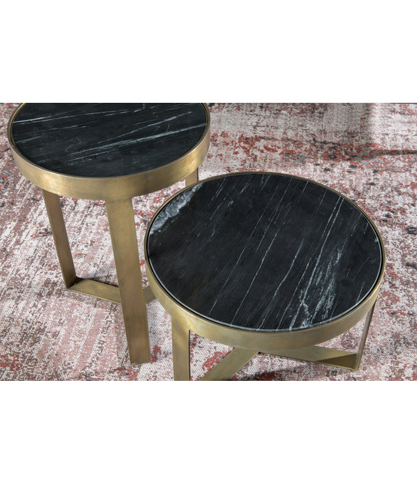 Duverger® Marble - Table d'appoint - 40cm - marbre - acier laqué - noir - or - rond