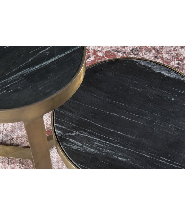 Duverger® Marble - Table d'appoint - 40cm - marbre - acier laqué - noir - or - rond