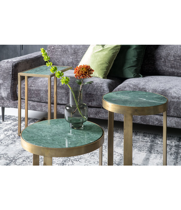 Duverger® Marble - Table d'appoint - 40cm - marbre - acier laqué - vert - or - rond