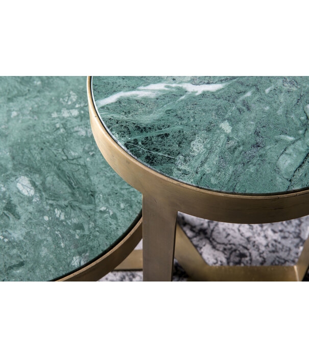 Duverger® Marble - Bijzettafel - 40cm - marmer - gecoat staal - groen - goud - rond