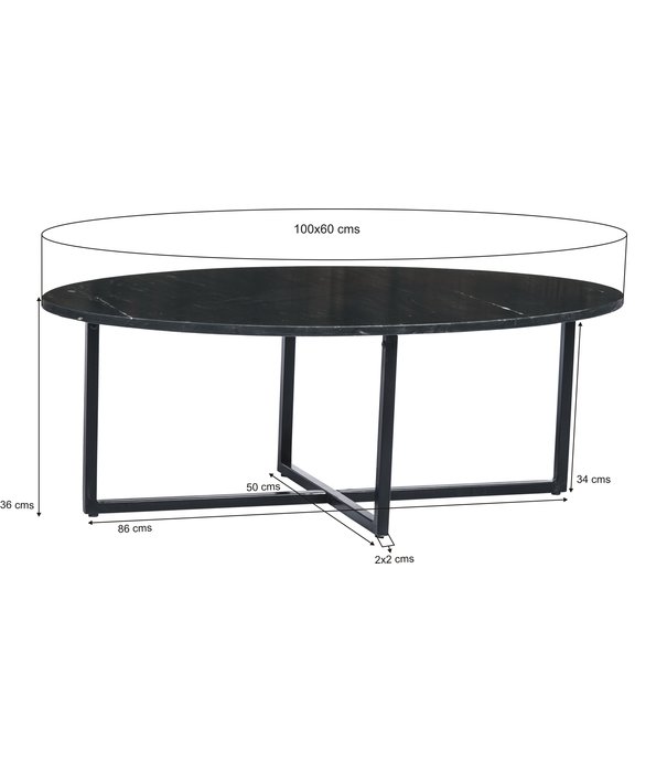 Duverger® Marble - Table basse - 100cm - marbre - acier laqué - noir - ovale