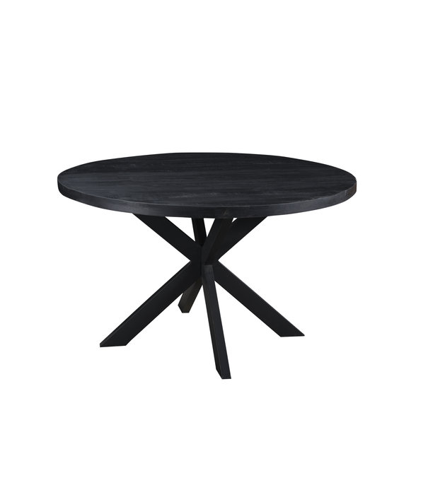 Duverger® Black Omerta - Eettafel - mango - zwart - rond - dia 150cm - stalen spider - zwart gecoat