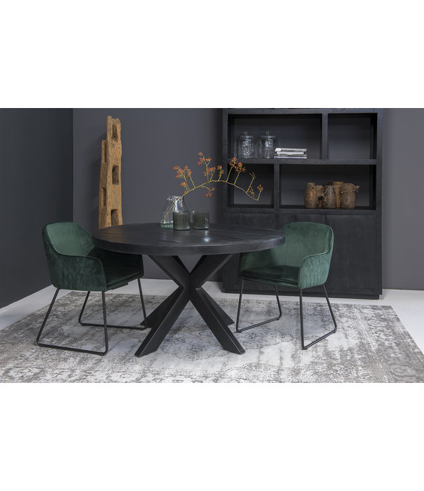 Duverger® Black Omerta - Table de salle à manger - mangue - noir - rond - dia 150cm - araignée en acier - revêtement noir