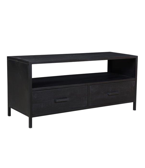 Duverger® Black Omerta - Meuble TV - mangue - noir - 2 tiroirs - 1 grande niche - châssis acier