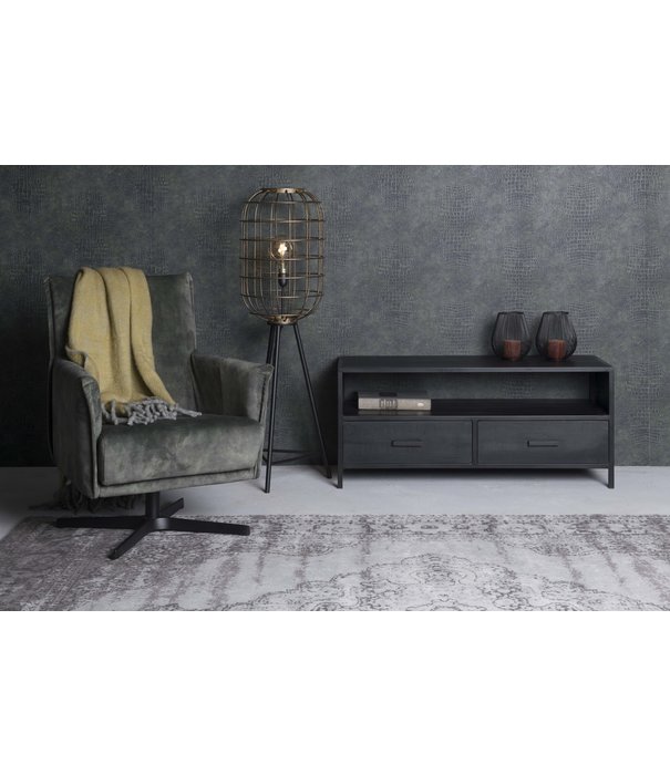Duverger® Black Omerta - TV-meubel - mango - zwart - 2 lades - 1 grote nis - stalen frame