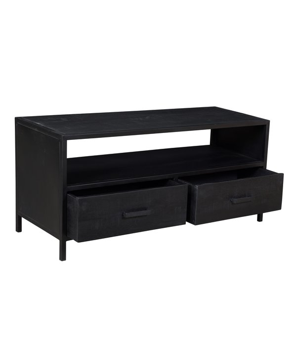 Duverger® Black Omerta - Meuble TV - mangue - noir - 2 tiroirs - 1 grande niche - châssis acier