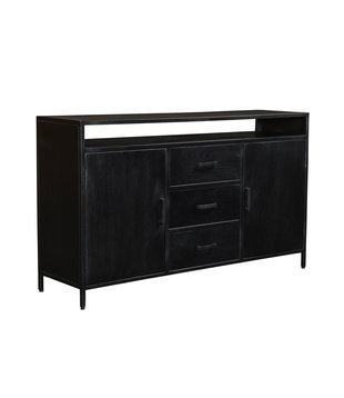 Black Omerta - Dressoir - mango - zwart - 2 deuren - 3 lades - 1 nis - stalen frame - zwart gecoat