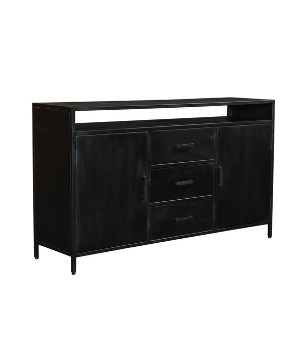 Duverger® Black Omerta - Buffet - mangue - noir - 2 portes - 3 tiroirs - 1 niche - châssis acier - laqué noir