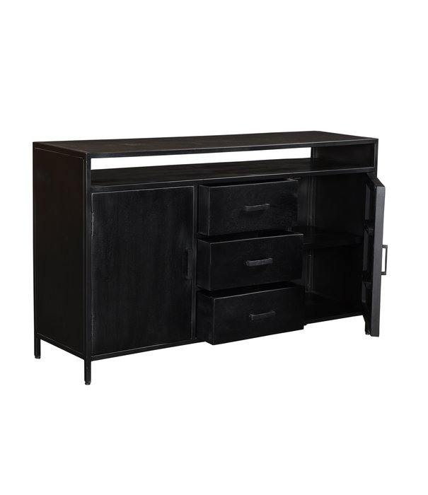 Duverger® Black Omerta - Buffet - mangue - noir - 2 portes - 3 tiroirs - 1 niche - châssis acier - laqué noir