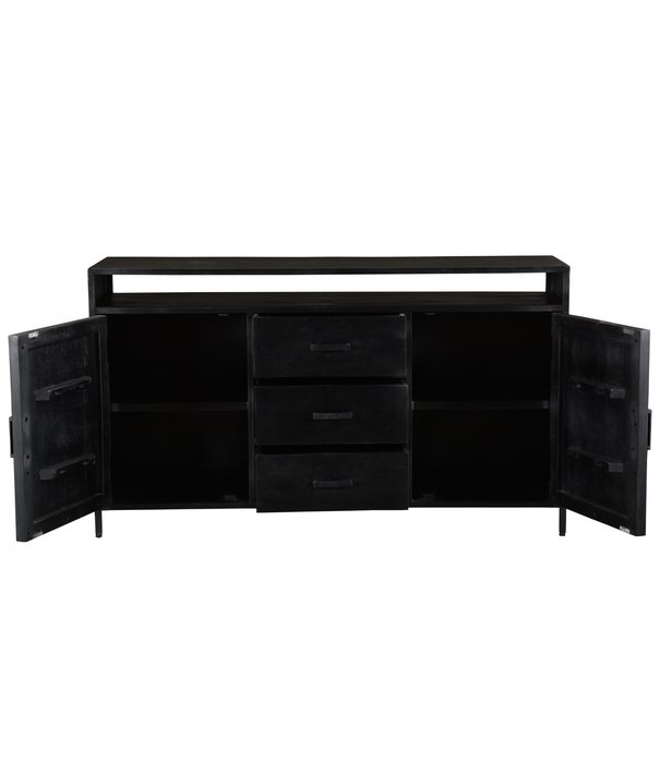 Duverger® Black Omerta - Buffet - mangue - noir - 2 portes - 3 tiroirs - 1 niche - châssis acier - laqué noir