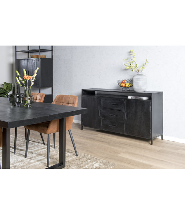 Duverger® Black Omerta - Buffet - mangue - noir - 2 portes - 3 tiroirs - 1 niche - châssis acier - laqué noir