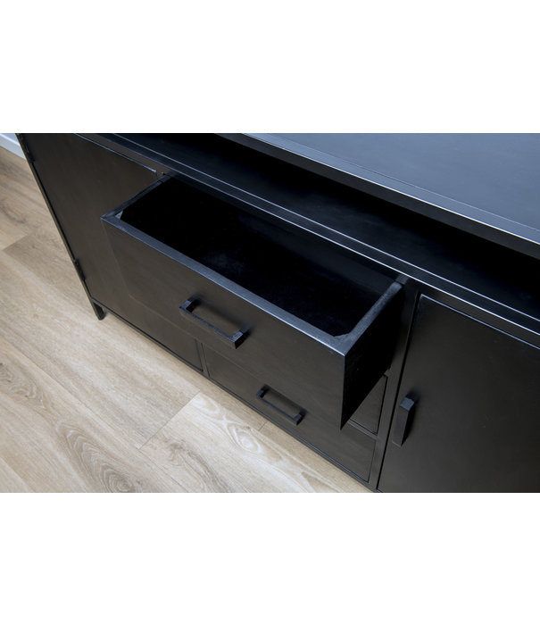 Duverger® Black Omerta - Buffet - mangue - noir - 2 portes - 3 tiroirs - 1 niche - châssis acier - laqué noir