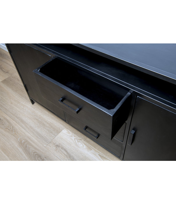 Duverger® Black Omerta - Sideboard - Mango - schwarz - 2 Türen - 3 Schubladen - 1 Nische - Stahlrahmen - schwarz beschichtet