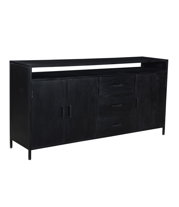 Duverger® Black Omerta - Buffet - mangue - noir - 3 portes - 3 tiroirs - 1 niche - châssis acier - laqué noir