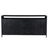 Black Omerta - Sideboard - Mango - schwarz - 3 Türen - 3 Schubladen - 1 Nische - Stahlrahmen - schwarz beschichtet