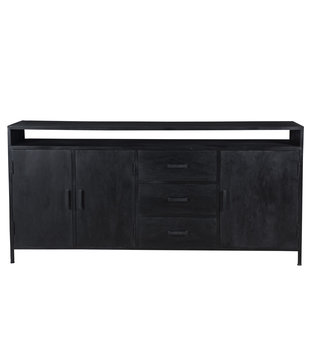 Black Omerta - Sideboard - Mango - schwarz - 3 Türen - 3 Schubladen - 1 Nische - Stahlrahmen - schwarz beschichtet