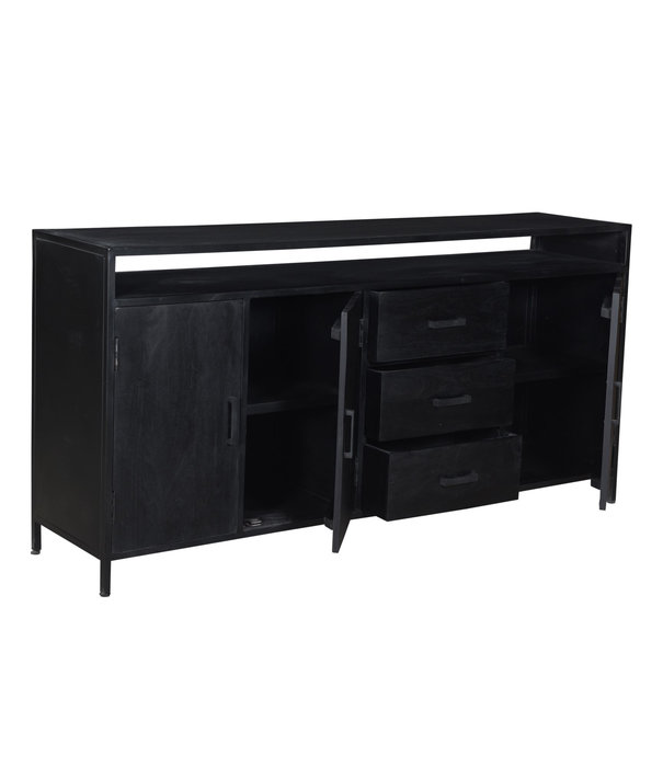 Duverger® Black Omerta - Sideboard - Mango - schwarz - 3 Türen - 3 Schubladen - 1 Nische - Stahlrahmen - schwarz beschichtet