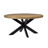 Robust - Table de repas - 150cm - bois de manguier naturel - acier laqué noir - araignée - ronde