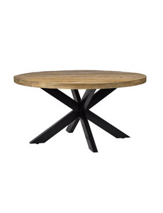 Duverger® Robust - Eettafel - 150cm - mangohout naturel - zwart gecoat staal - spider - rond