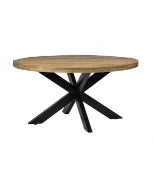 Robust - Table de repas - 150cm - bois de manguier naturel - acier laqué noir - araignée - ronde