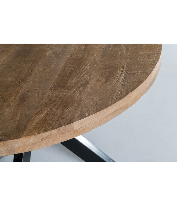 Duverger® Robust - Table de repas - 150cm - bois de manguier naturel - acier laqué noir - araignée - ronde