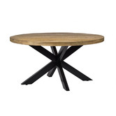 Robust - Table de repas - 140cm - bois de manguier naturel - acier laqué noir - araignée - ronde