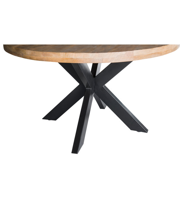 Duverger® Robust - Table de repas - 140cm - bois de manguier naturel - acier laqué noir - araignée - ronde