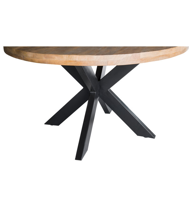 Duverger® Robust - Eettafel - 130cm - mangohout naturel - zwart gecoat staal - spider - rond