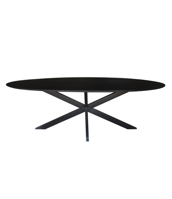 Duverger® Nordic - Table de salle à manger - acacia - noir - 240cm - ovale - pied araignée - acier laqué