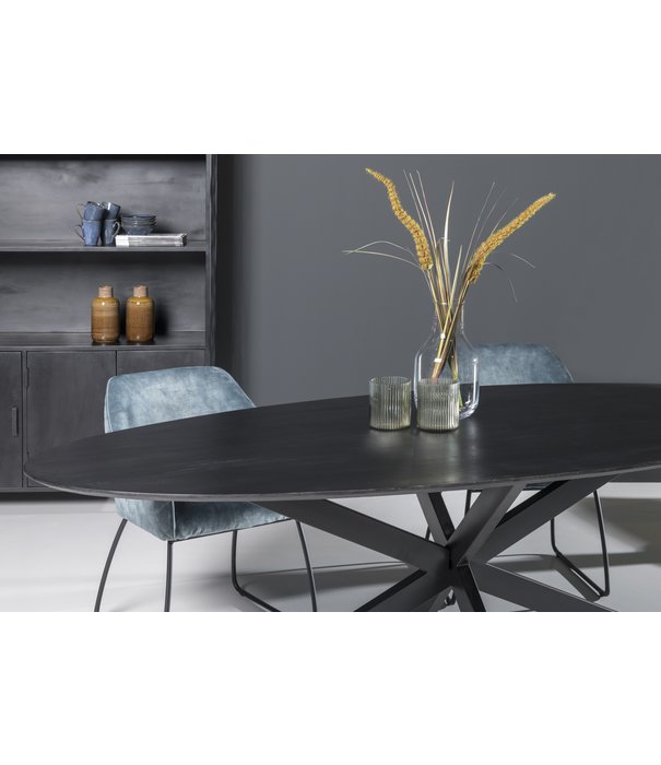 Duverger® Nordic - Table de salle à manger - acacia - noir - 240cm - ovale - pied araignée - acier laqué