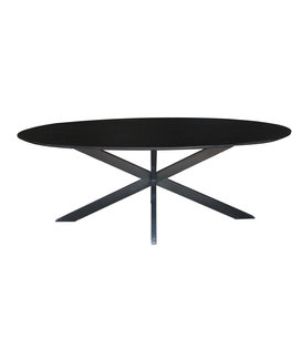 Nordic - Table de salle à manger - acacia - noir - 210cm - ovale - pied araignée - acier laqué