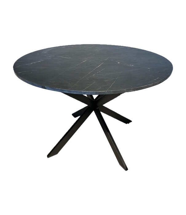 Duverger® Marble - Table de salle à manger - 110cm - marbre - acier laqué - noir - ronde