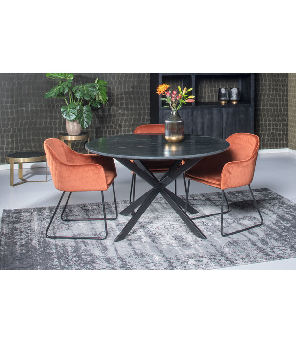 Duverger® Marble - Table de salle à manger - 110cm - marbre - acier laqué - noir - ronde